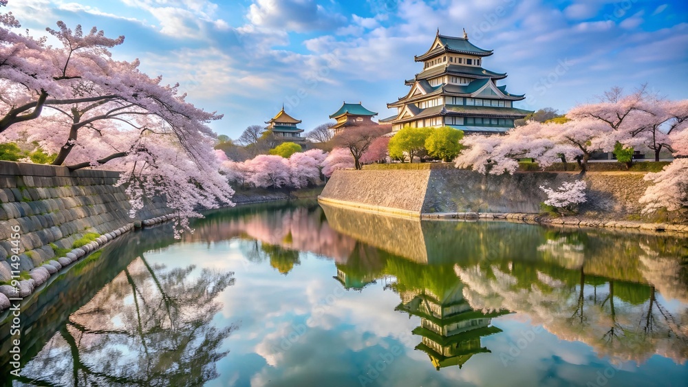 Osaka Castle Bathed in the Radiant Glow of Spring's Full Bloom Generative AI Osaka Castle Bathed in the Radiant Glow of Spring's Full Bloom Generative AI