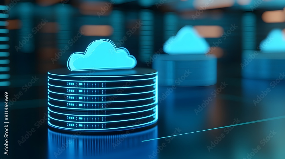Digital illustration of cloud computing and data storage, highlighting ...
