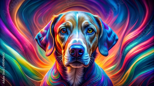 Neon Dreams: A Dog's Journey Through a Kaleidoscope of Colors  AI Generated photo