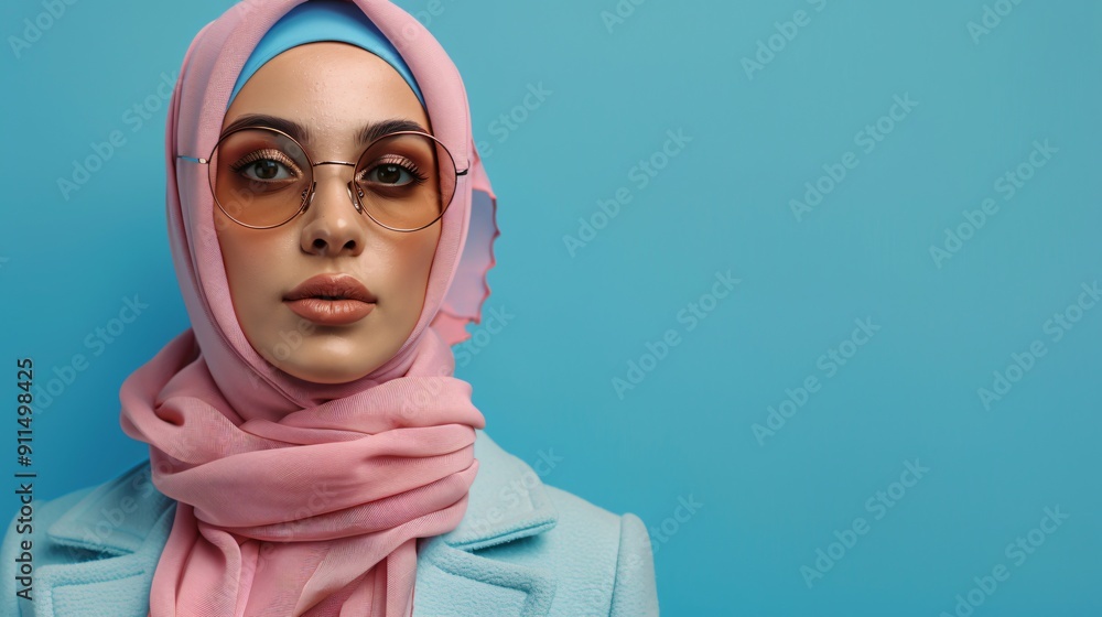 Fashionable Woman in Pink Hijab and Blue Coat Fashionable Woman in Pink Hijab and Blue Coat