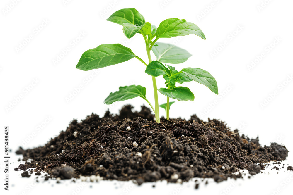Small plant growing from soil on a white background. Small plant growing from soil on a white background.