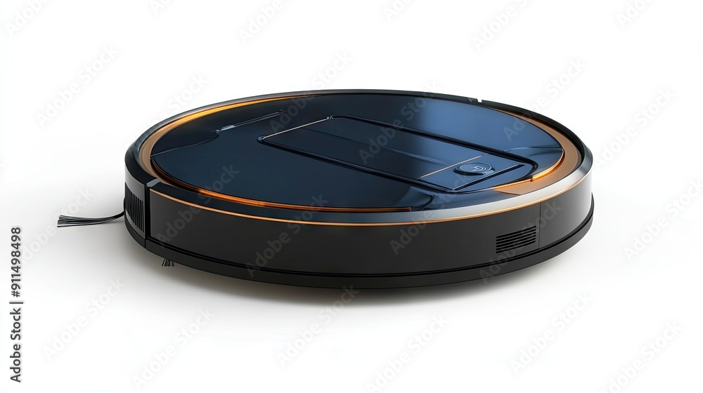 Fototapeta premium Smart robotic vacuum cleaner isolated on a white background, showcasing sleek design and advanced features, perfect for modern home cleaning solutions.