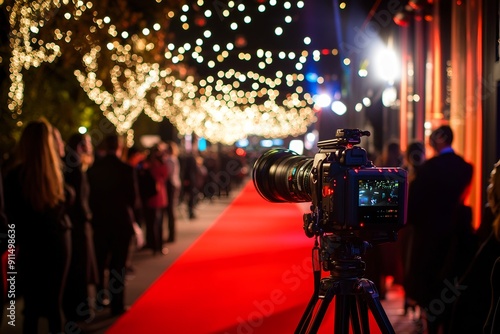 Roter Teppich mit Kameras bei einem glamourösen Event photo