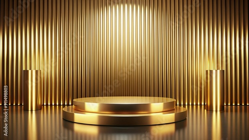 podium with golden product presentation background.