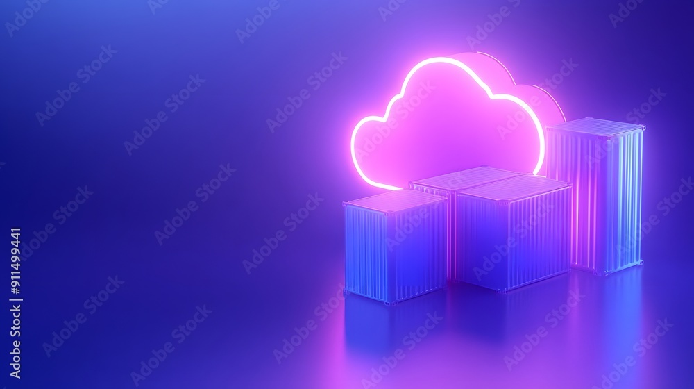 Futuristic cloud computing concept with neon glow. Technology, digital innovation, and server storage in vibrant colors. Futuristic cloud computing concept with neon glow. Technology, digital innovation, and server storage in vibrant colors.
