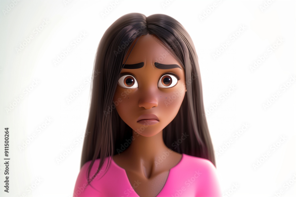 Sad, Upset 3D Cartoon Character - African Girl Sad, Upset 3D Cartoon Character - African Girl