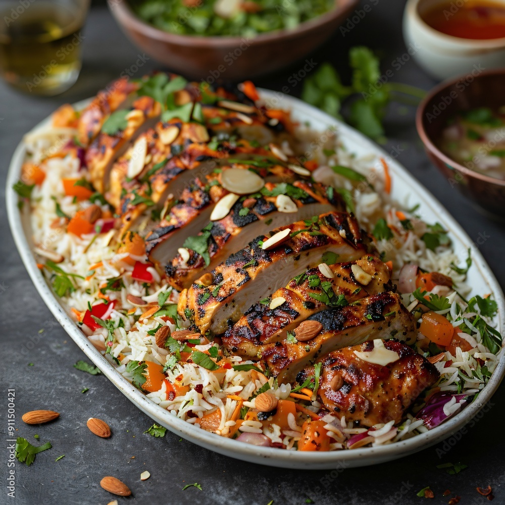 Grilled Chicken with Almond Rice and Cilantro Grilled Chicken with Almond Rice and Cilantro