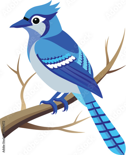 a vector art Blue jay sitting on a tree branch 