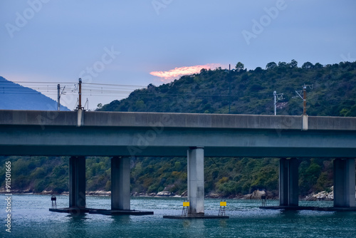 Canvas Print The seascape from the waterfront in Tung Chung, Hong Kong at sunset