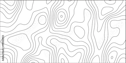 Ocean topographic line map with curvy wave isolines vector illustration with landscape terrain texture grid. Geographic contour map paper texture imitation & geographic mountain relief.