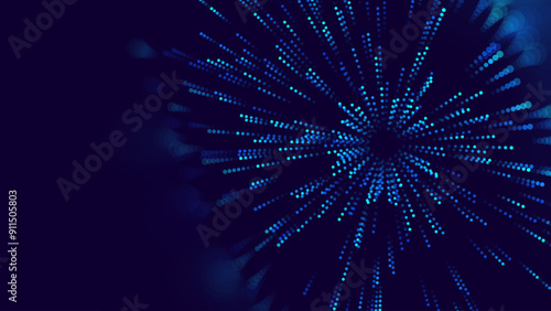Particles Blast Circle Frame. Particles Shockwave Explosion Effect Background. Abstract Digital Eye Iris. Radial Sound Explosion Wave Music Visualization. Vector Illustration.
