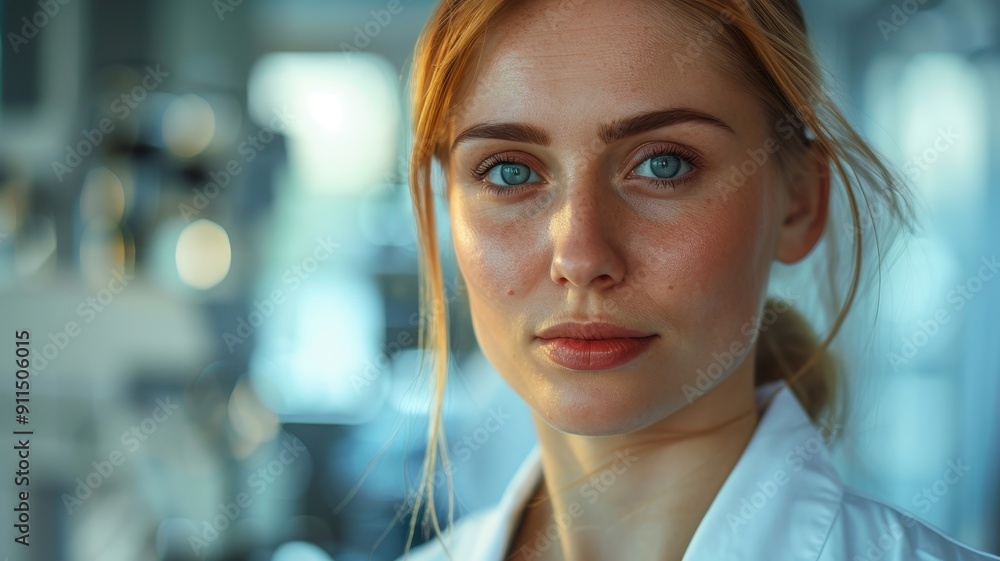 Close-up portrait of a young Polish female doctor with a calm and confident expression, wearing a white lab coat in a modern clinical environment. Close-up portrait of a young Polish female doctor with a calm and confident expression, wearing a white lab coat in a modern clinical environment.