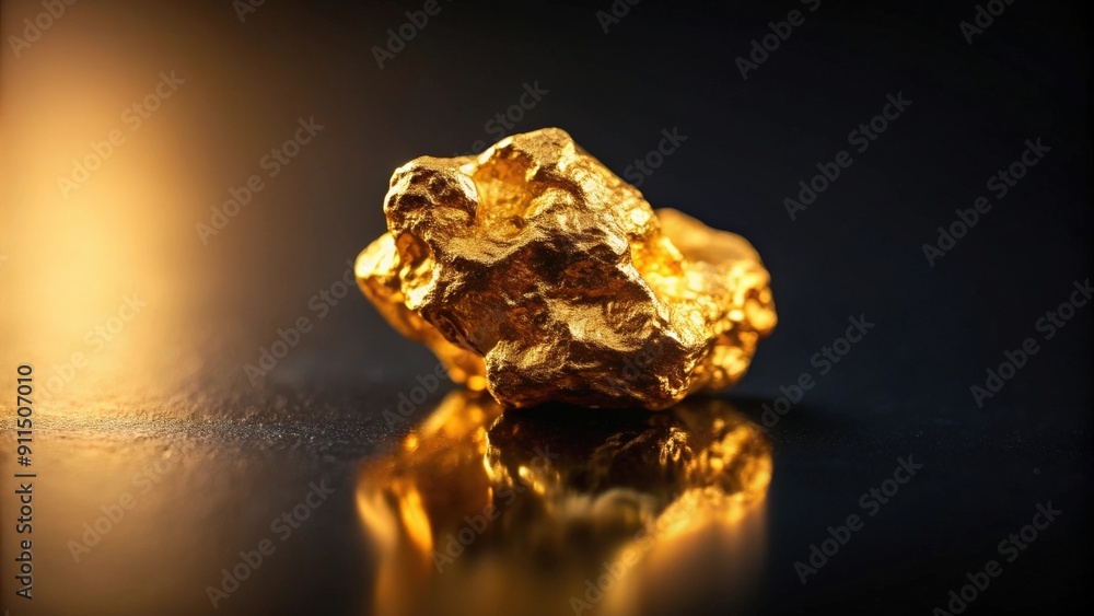 Close-up of shiny gold nugget on a dark background, gold, mineral, precious metal, wealth, luxury, valuable, mining, treasure Close-up of shiny gold nugget on a dark background, gold, mineral, precious metal, wealth, luxury, valuable, mining, treasure