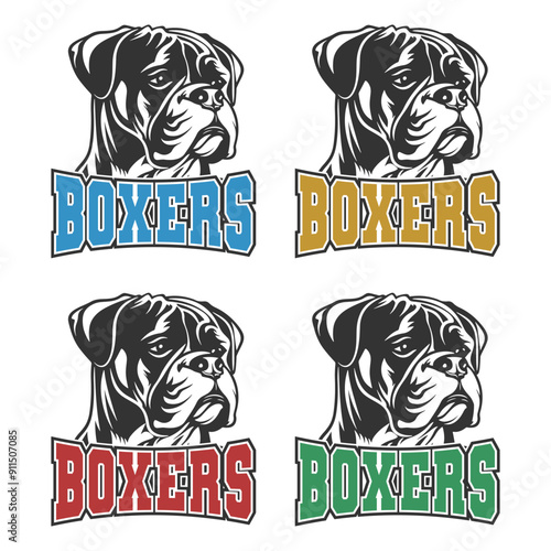 Boxers Illustration Clip Art Design Shape. Mascot Silhouette Icon Vector.