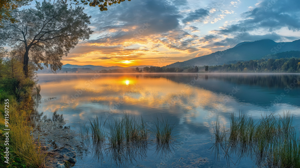 Fototapeta premium sunrise over the lake