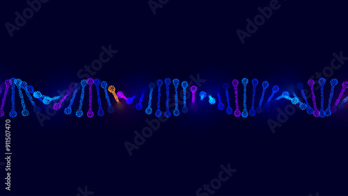 Abstract DNA Molecule Helix Spiral Wave Blue Background. Medical Science Concept, Genetic Biotechnology, Chemistry Biology, DNA Gene. Vector Illustration.