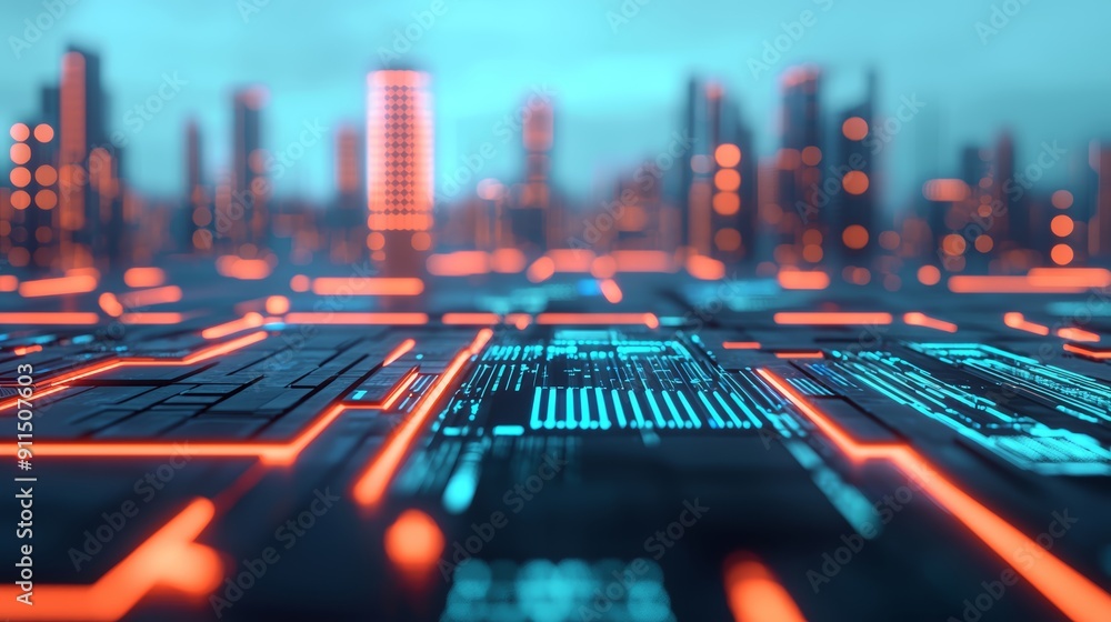 AI-driven cityscape, advanced technology, digital society, futuristic design AI-driven cityscape, advanced technology, digital society, futuristic design