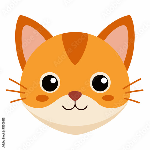 Cat Head Vector Illustration - Cartoon, Clipart, Line Art Design