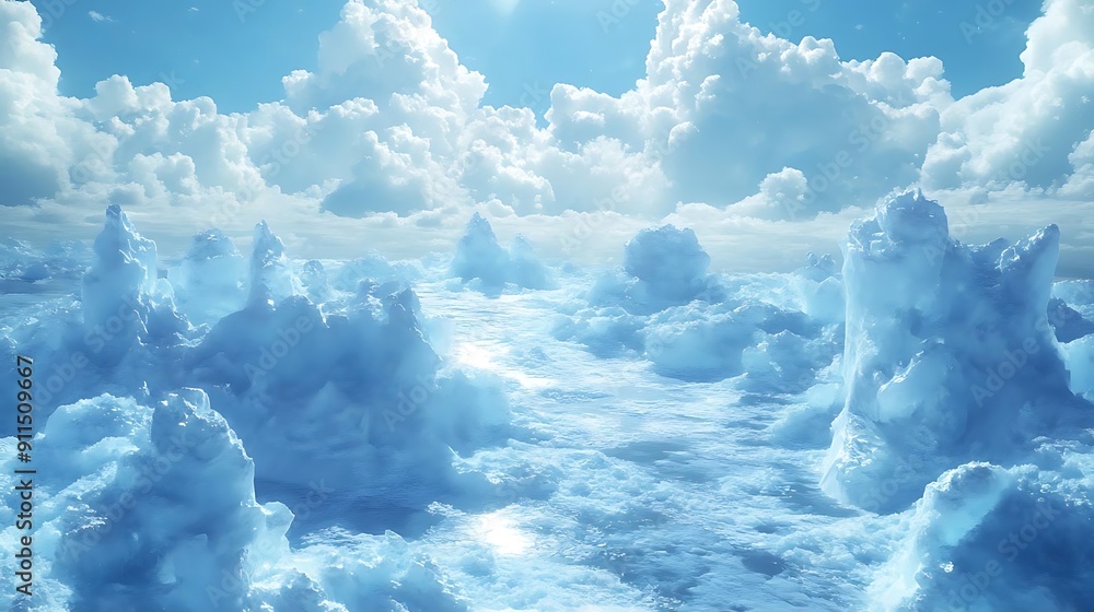 Frozen Landscape with Blue Sky and White Clouds Frozen Landscape with Blue Sky and White Clouds