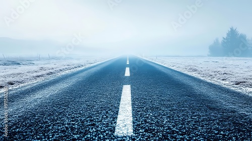 A clear road stretching into the distance under a foggy sky photo