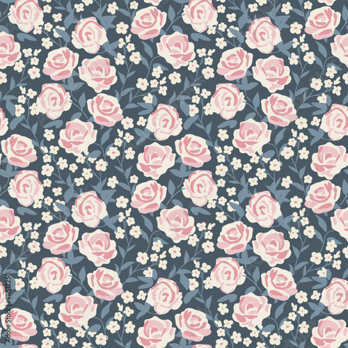 Seamless decorative roses vector pattern