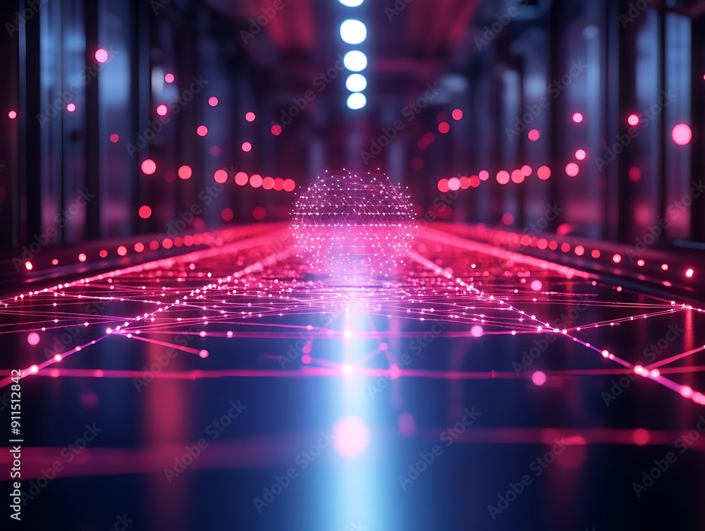 Abstract Futuristic Network with Glowing Sphere Abstract Futuristic Network with Glowing Sphere