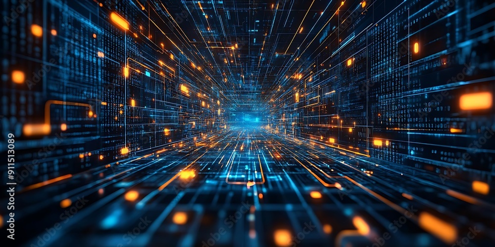 Digital Tunnel: Abstract Futuristic Technology Background Digital Tunnel: Abstract Futuristic Technology Background