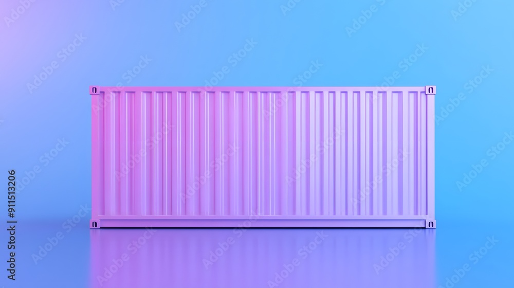 Modern shipping container with vibrant pink and blue lighting on a reflective surface, perfect for logistical, industrial, or design theme. Modern shipping container with vibrant pink and blue lighting on a reflective surface, perfect for logistical, industrial, or design theme.
