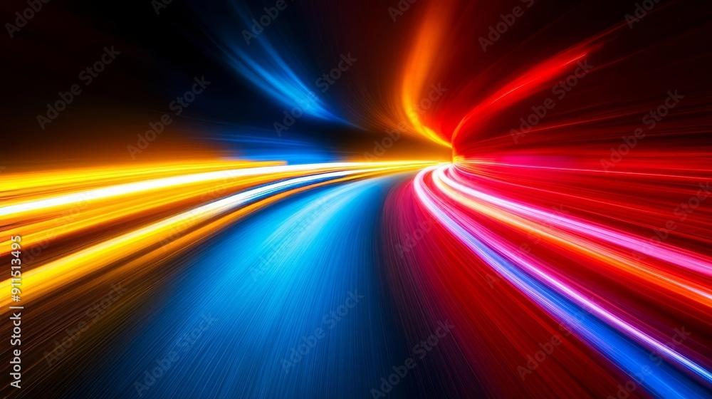 Blurred lights streak across a dark background creating a sense of motion Blurred lights streak across a dark background creating a sense of motion
