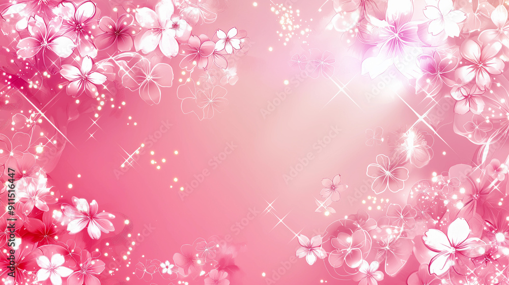 A pink background with flowers and stars A pink background with flowers and stars