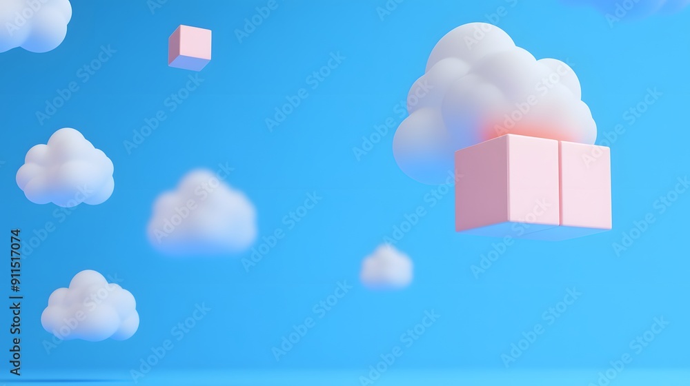 Surreal floating cloud boxes in a soft blue sky, creating a whimsical and imaginative atmosphere. Surreal floating cloud boxes in a soft blue sky, creating a whimsical and imaginative atmosphere.