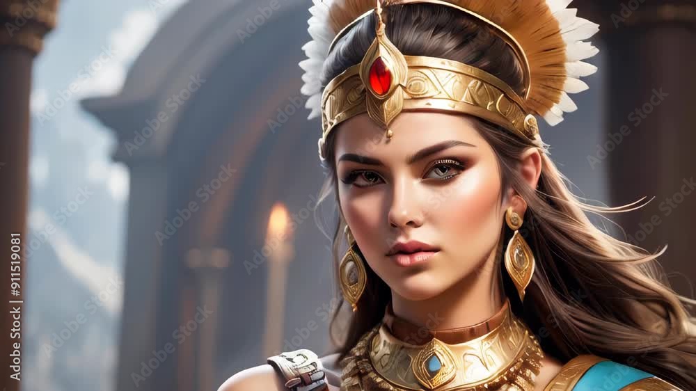 A barbarian queen wearing golden jewelry