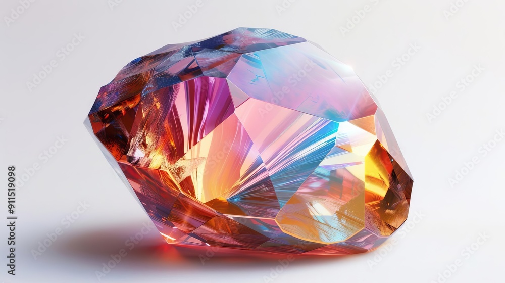 Clear gemlike crystal with hues of purple and orange Clear gemlike crystal with hues of purple and orange