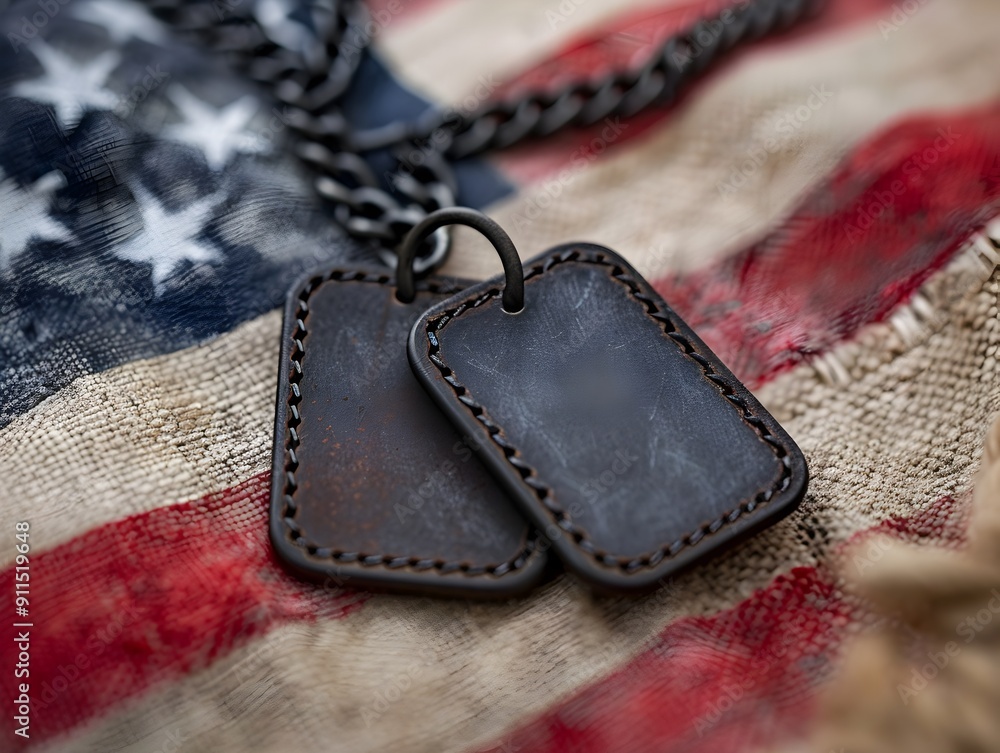 American Flag Background with Military Dog Tags on Isolated White ...