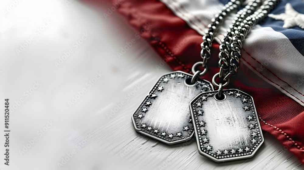 American Flag Background with Military Dog Tags Displayed on Isolated ...