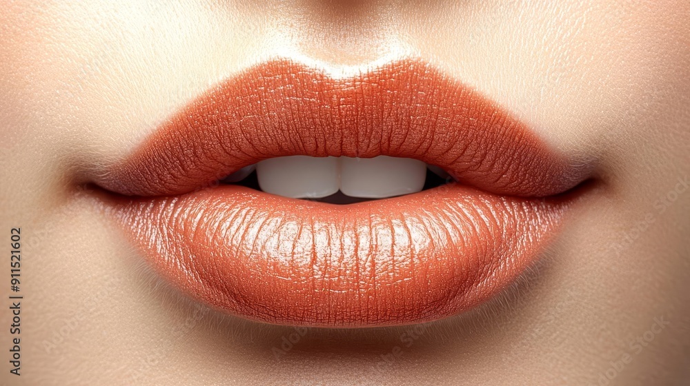 Glossy pink lips on a face with fair skin Glossy pink lips on a face with fair skin