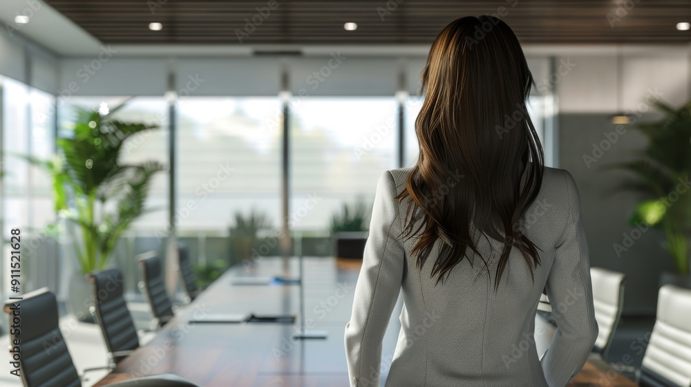 Obraz premium Business girl from behind in a conference room setting.