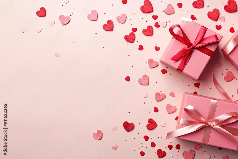 pink gift background and love image around it with genrative ai