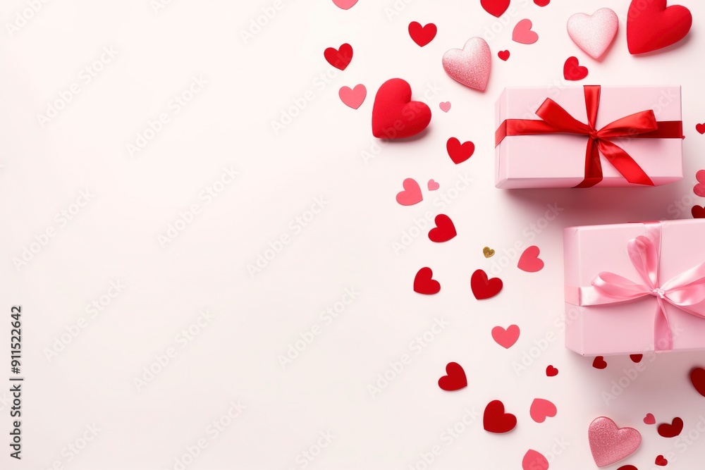 pink gift background and love image around it with genrative ai pink gift background and love image around it with genrative ai