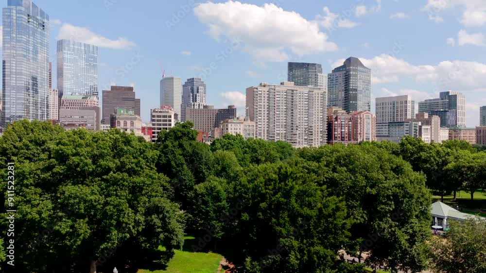 Aerial reveal Downtown Boston Common, Summer 2024, USA Aerial reveal Downtown Boston Common, Summer 2024, USA