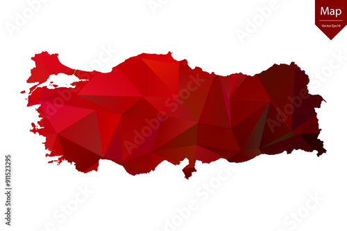 Map of Turkey - Red Geometric Rumpled Triangular , Polygonal Design For Your . Vector illustration eps 10.