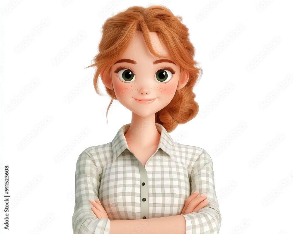 A 3d cartoon girl with a white shirt and red hair A 3d cartoon girl with a white shirt and red hair