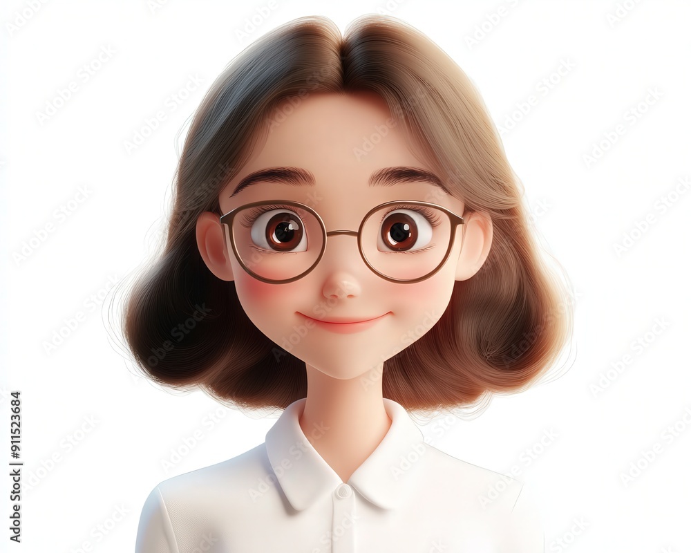 A 3d cartoon girl with a white shirt and brown hair A 3d cartoon girl with a white shirt and brown hair