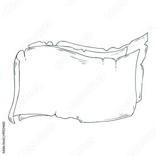 Sheets of paper, papyrus, old several pieces in a stack. Line art is a simple hand-drawn illustration in black and white ink. Isolated vector EPS object.