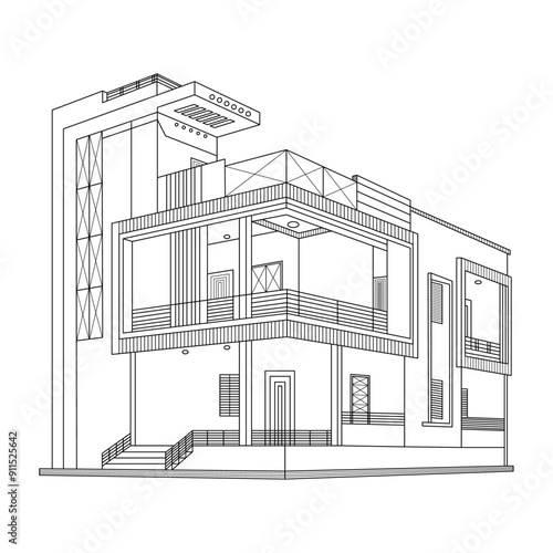 Modern house in continuous line art drawing style. real estate architecture, black linear design isolated on white background. Vector illustration.
