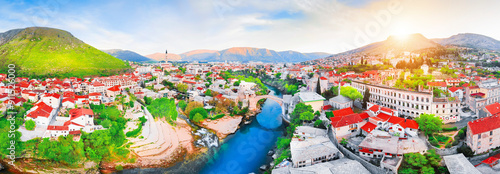 The old bridge and river in city of Mostar photo