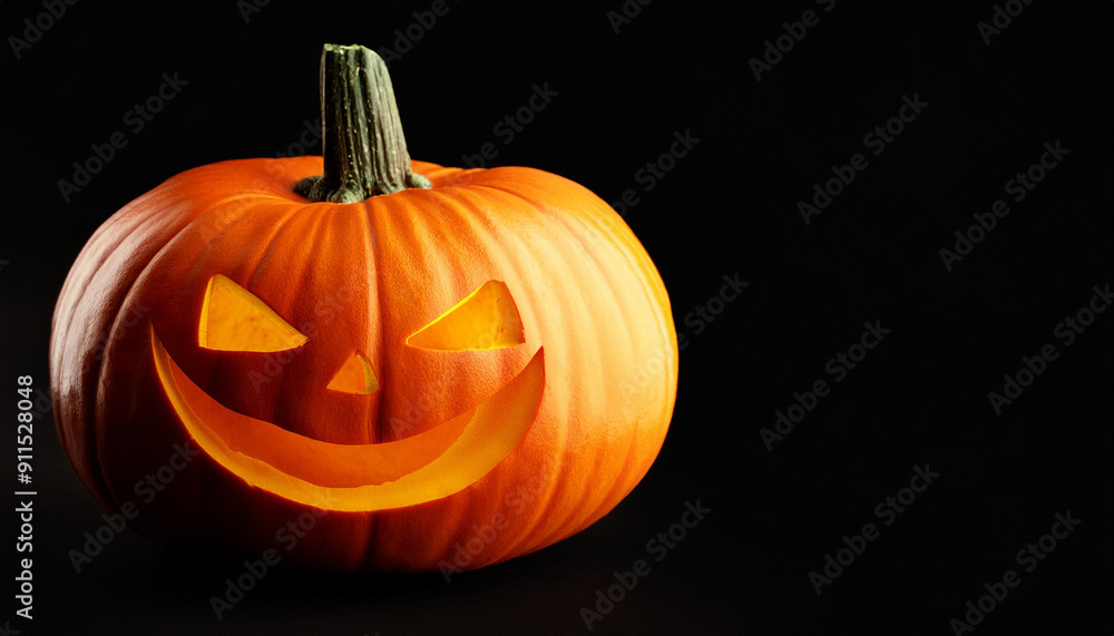 Illuminated Halloween Jack-o'-Lantern Pumpkin with a Menacing Grin on a Dark Background, Capturing the Spooky and Eerie Atmosphere of the Holiday Night Illuminated Halloween Jack-o'-Lantern Pumpkin with a Menacing Grin on a Dark Background, Capturing the Spooky and Eerie Atmosphere of the Holiday Night