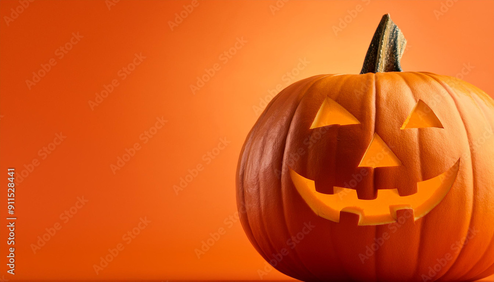 Vibrant Halloween Jack-O'-Lantern Pumpkin with a Classic Grinning Face, Set Against a Bright Orange Background, Perfectly Capturing the Festive Spirit of Autumn and Spooky Celebrations Vibrant Halloween Jack-O'-Lantern Pumpkin with a Classic Grinning Face, Set Against a Bright Orange Background, Perfectly Capturing the Festive Spirit of Autumn and Spooky Celebrations