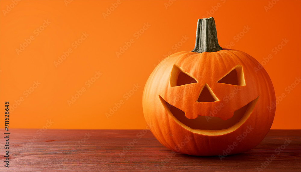 Vibrant Halloween Jack-O'-Lantern Pumpkin with a Classic Grinning Face, Set Against a Bright Orange Background, Perfectly Capturing the Festive Spirit of Autumn and Spooky Celebrations Vibrant Halloween Jack-O'-Lantern Pumpkin with a Classic Grinning Face, Set Against a Bright Orange Background, Perfectly Capturing the Festive Spirit of Autumn and Spooky Celebrations