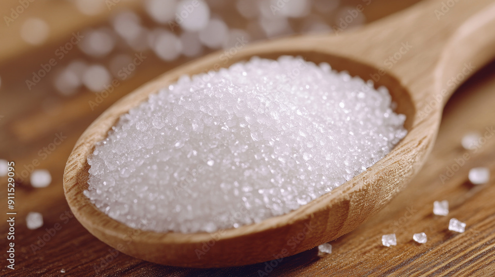 Sugar crystals in a wooden spoon, creating a textured background Sugar crystals in a wooden spoon, creating a textured background